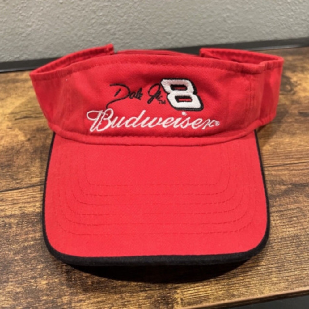 Nascar Dale Earnhardt JR Spell Out Adjustable Visor Cap Red Budweiser Racing Hat